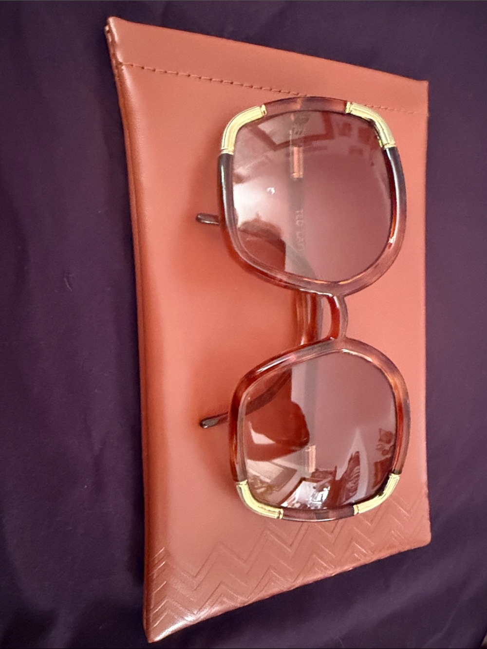 Ted Lapidus Women's Brown Tortoiseshell Sunglasses with Gold Trim